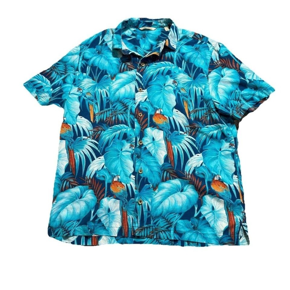 Paradise Shirt Adult Large Blue 100% Silk Hawaii Relaxed Hawaiian Casual Mens